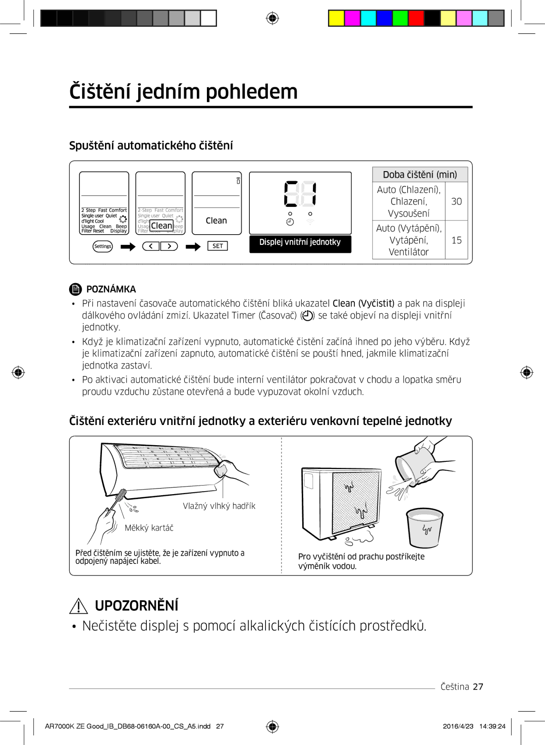 Samsung AR09KSWSBWKNZE, AR09KSWNAWKNET, AR12KSWNAWKNET manual Čištění jedním pohledem, Spuštění automatického čištění 