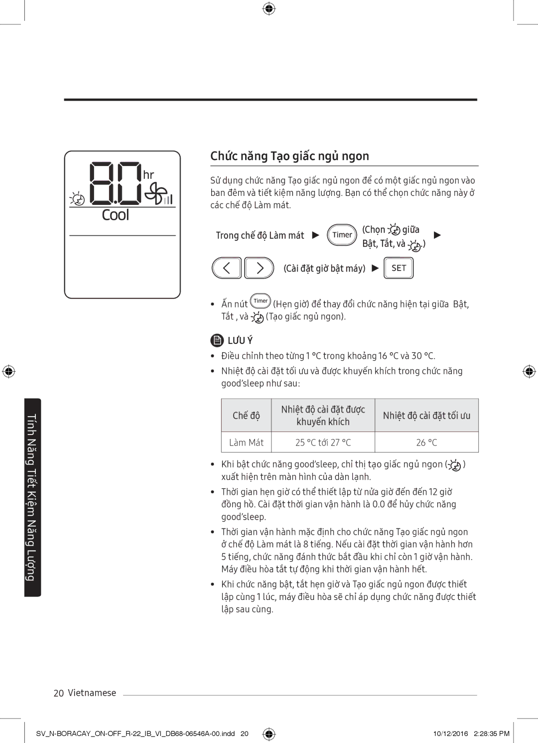 Samsung AR12MCFHAWKNSV, AR09MCFTBURNSV, AR24MCFHAWKNSV, AR09MCFHAWKNSV, AR12MCFTBURNSV manual Chức năng Tạo giấc ngủ ngon 