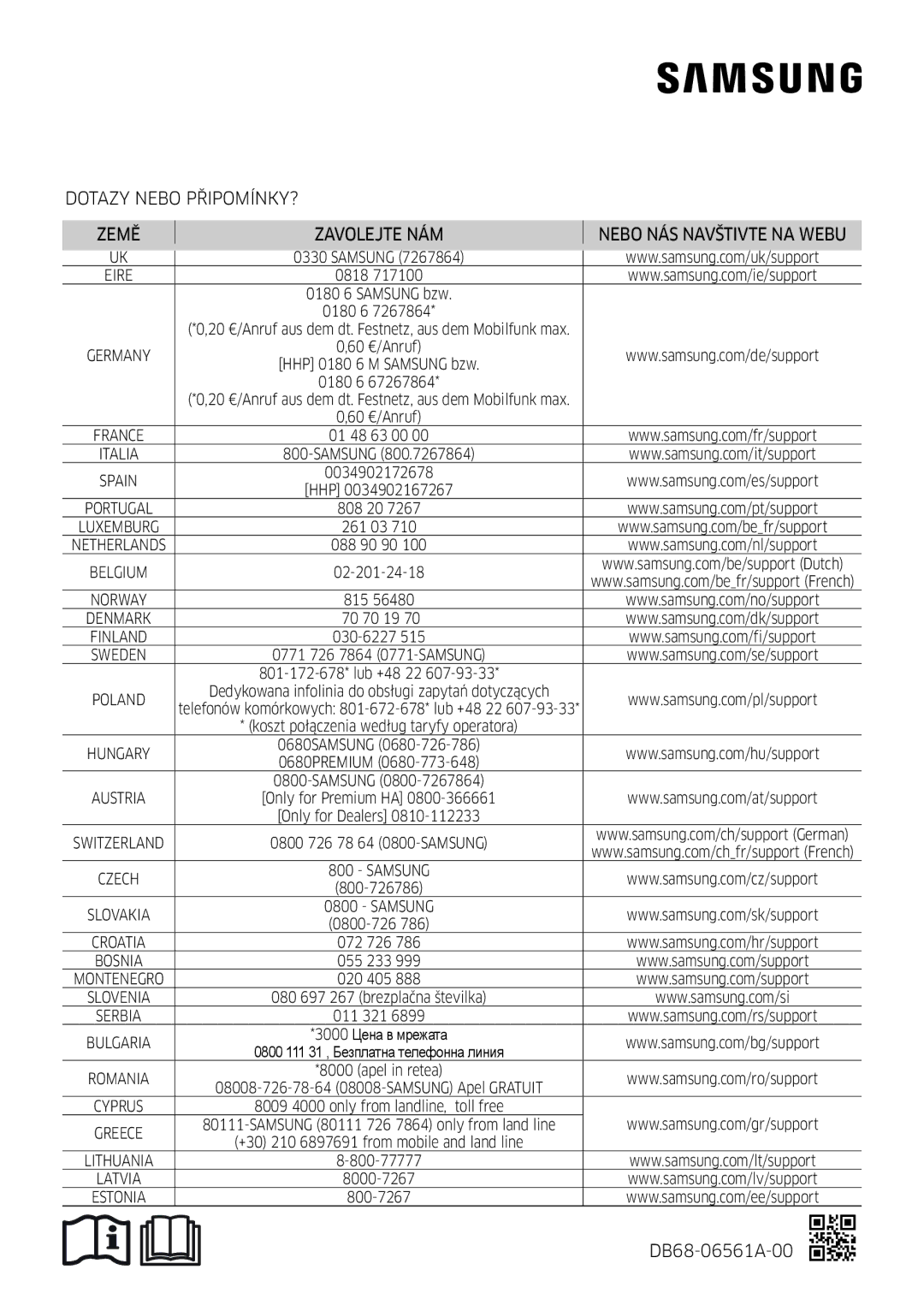 Samsung AR12MSFHBWKNEU, AR09MSFHBWKNEU, AR18MSFHBWKNEU, AR07MSFHBWKNEU, AR09MSFHBWKNET, AR24MSFHBWKNEU manual DB68-06561A-00 