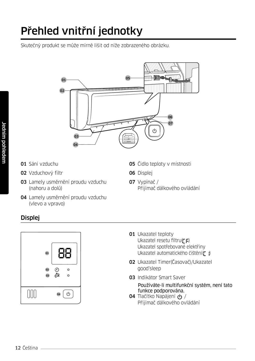 Samsung AR12MSFHBWKNEU, AR09MSFHBWKNEU, AR18MSFHBWKNEU, AR07MSFHBWKNEU, AR09MSFHBWKNET manual Přehled vnitřní jednotky, Displej 