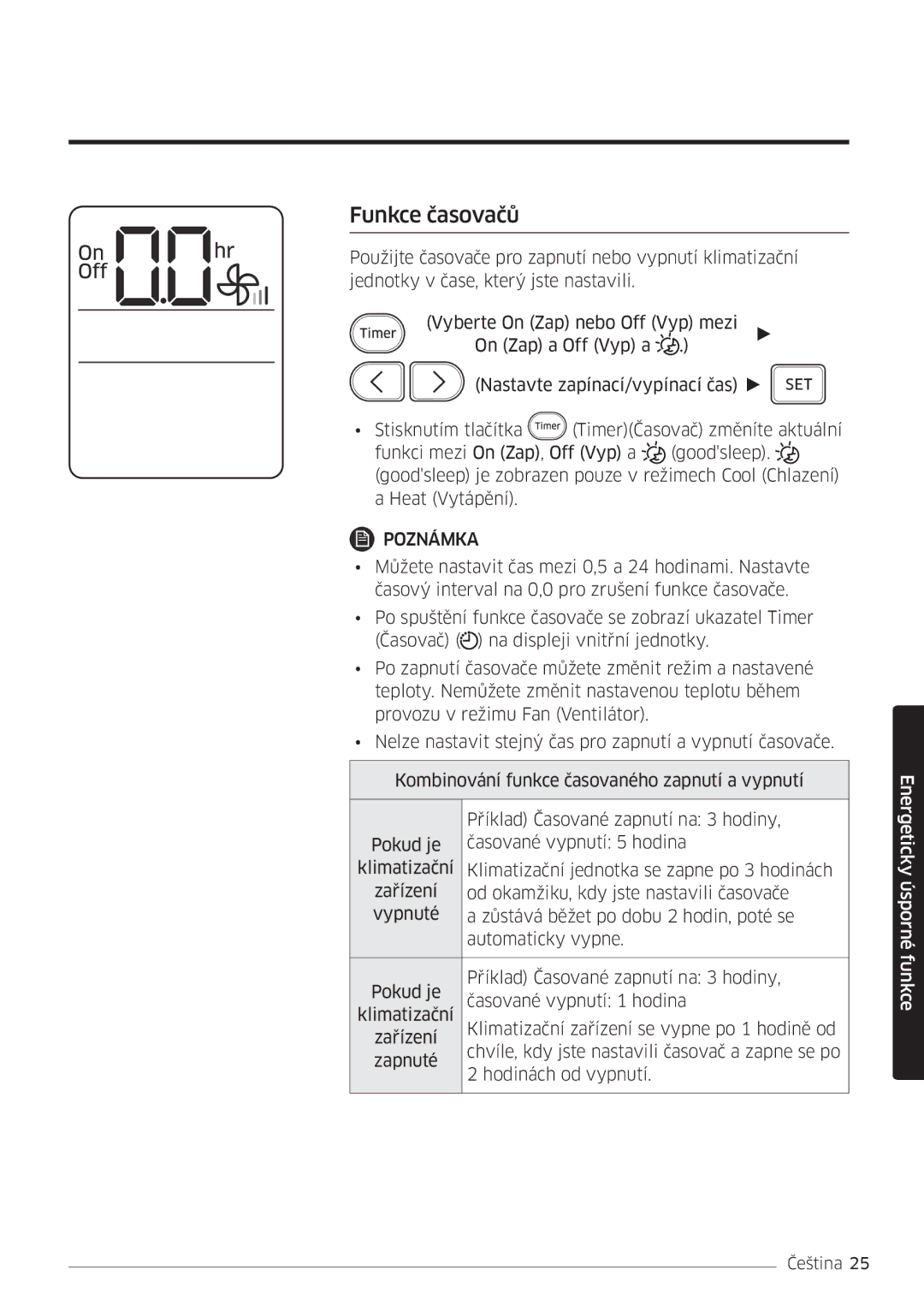 Samsung AR18MSFHBWKNEU, AR09MSFHBWKNEU, AR12MSFHBWKNEU, AR07MSFHBWKNEU, AR09MSFHBWKNET, AR24MSFHBWKNEU manual Funkce časovačů 