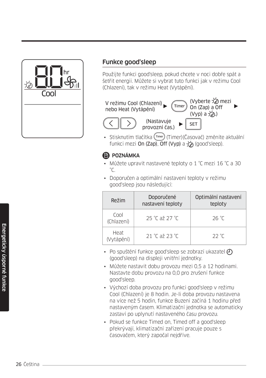 Samsung AR07MSFHBWKNEU, AR09MSFHBWKNEU, AR12MSFHBWKNEU, AR18MSFHBWKNEU, AR09MSFHBWKNET, AR24MSFHBWKNEU manual Funkce good’sleep 