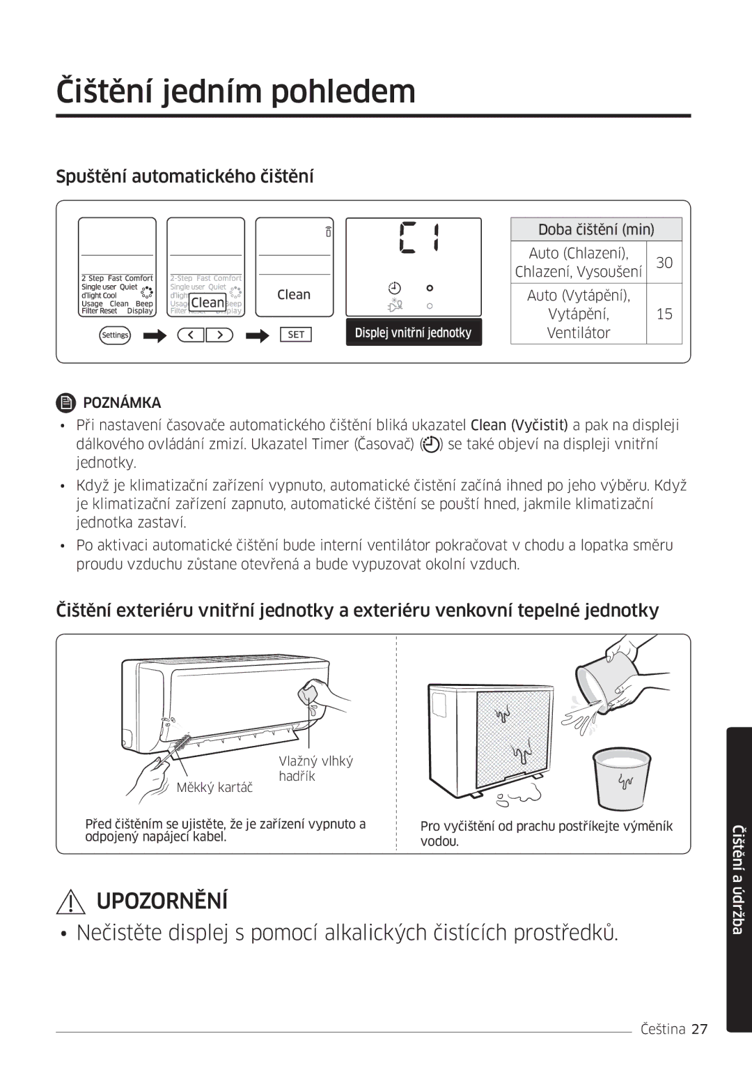 Samsung AR09MSFHBWKNET, AR09MSFHBWKNEU, AR12MSFHBWKNEU manual Čištění jedním pohledem, Spuštění automatického čištění 