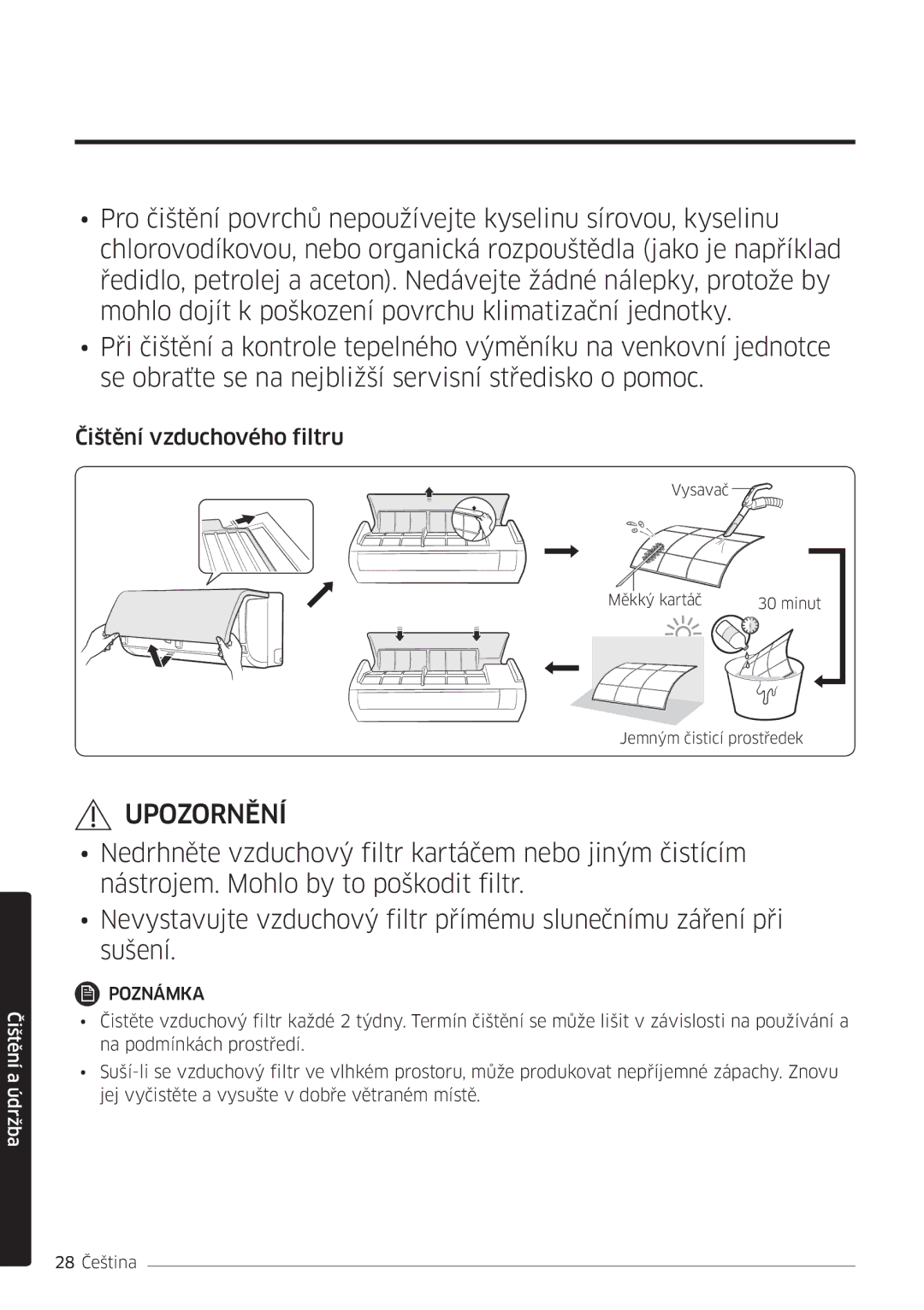 Samsung AR24MSFHBWKNEU, AR09MSFHBWKNEU, AR12MSFHBWKNEU, AR18MSFHBWKNEU, AR07MSFHBWKNEU manual Čištění vzduchového filtru 