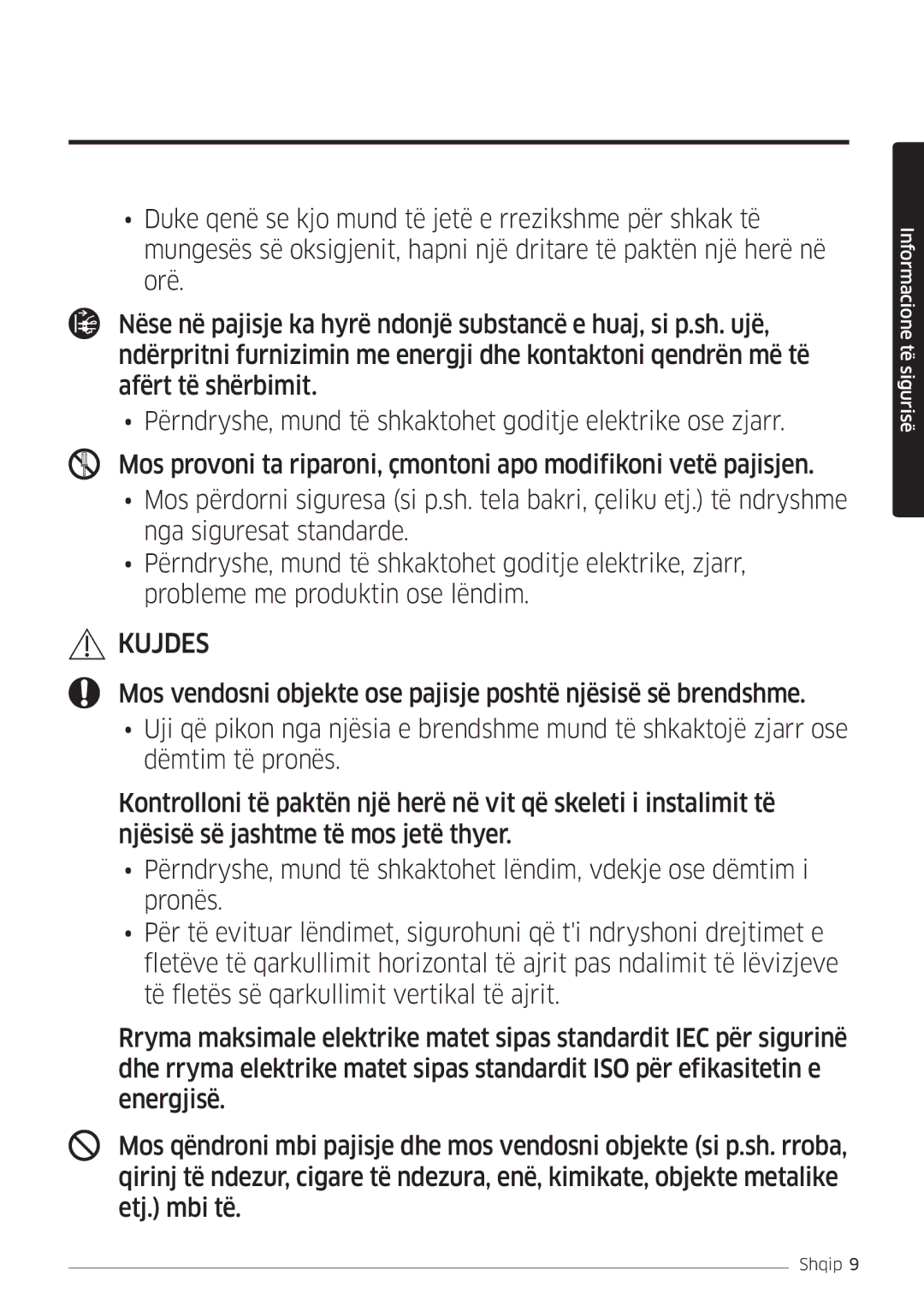 Samsung AR12MSFHBWKNEU, AR09MSFHBWKNEU, AR18MSFHBWKNEU manual Kujdes 