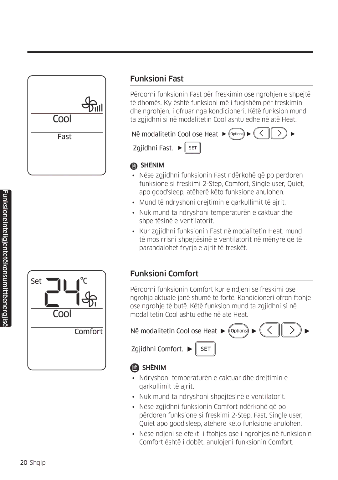 Samsung AR09MSFHBWKNEU, AR12MSFHBWKNEU, AR18MSFHBWKNEU manual Funksioni Fast, Funksioni Comfort 