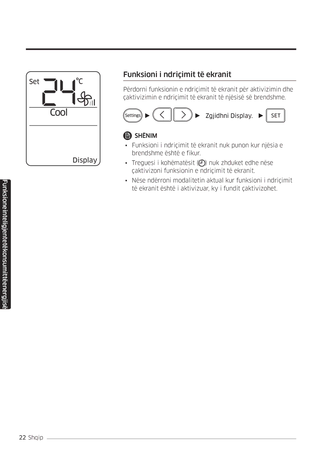 Samsung AR18MSFHBWKNEU, AR09MSFHBWKNEU, AR12MSFHBWKNEU manual Funksioni i ndriçimit të ekranit 