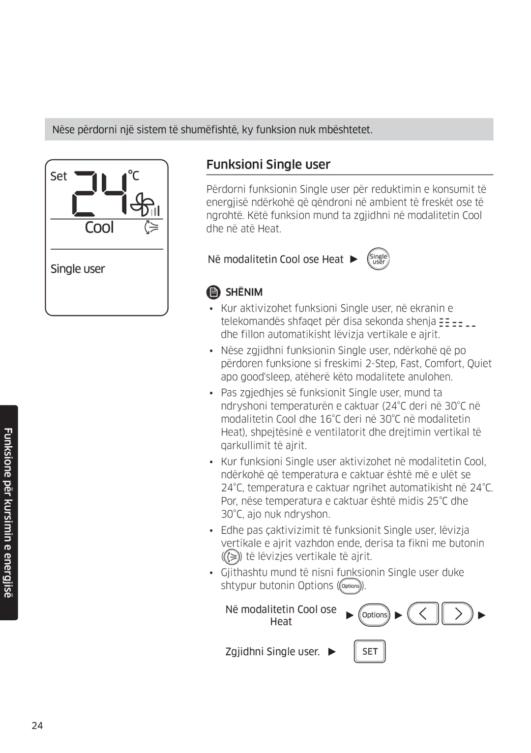 Samsung AR12MSFHBWKNEU, AR09MSFHBWKNEU, AR18MSFHBWKNEU manual Funksioni Single user 