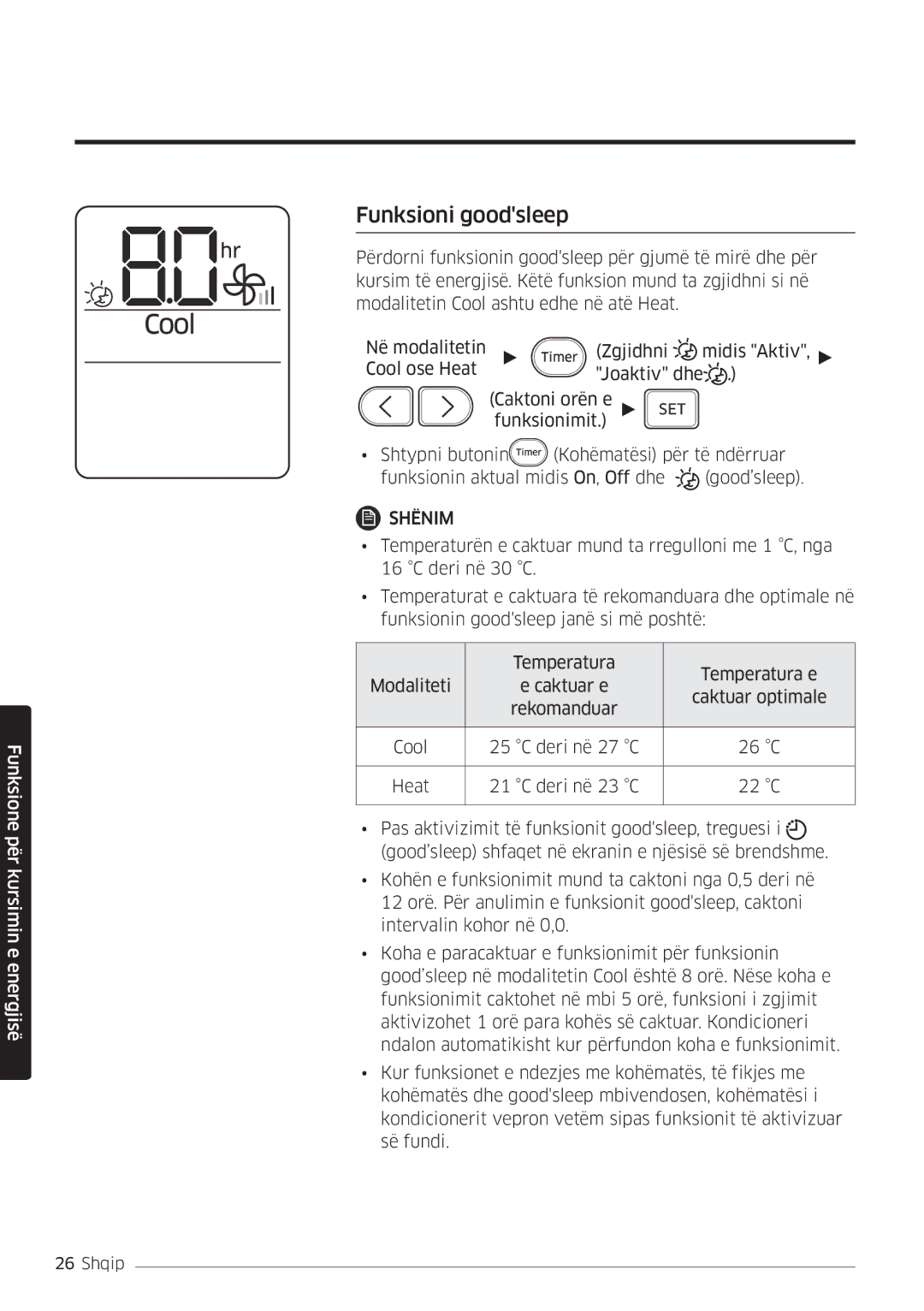 Samsung AR09MSFHBWKNEU, AR12MSFHBWKNEU, AR18MSFHBWKNEU manual Funksioni goodsleep 