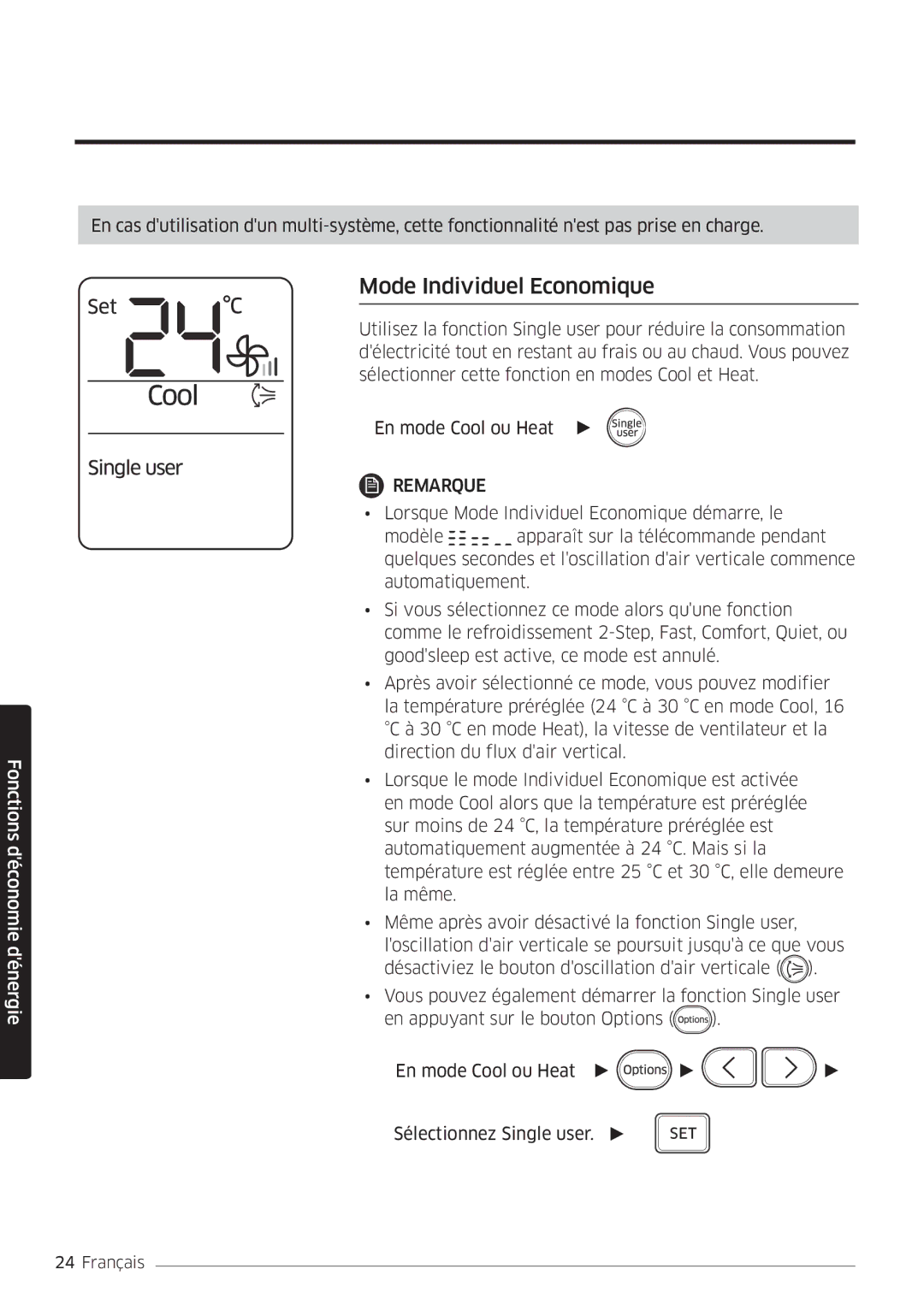 Samsung AR12MSFHBWKNEU, AR09MSFHBWKNEU manual Mode Individuel Economique 