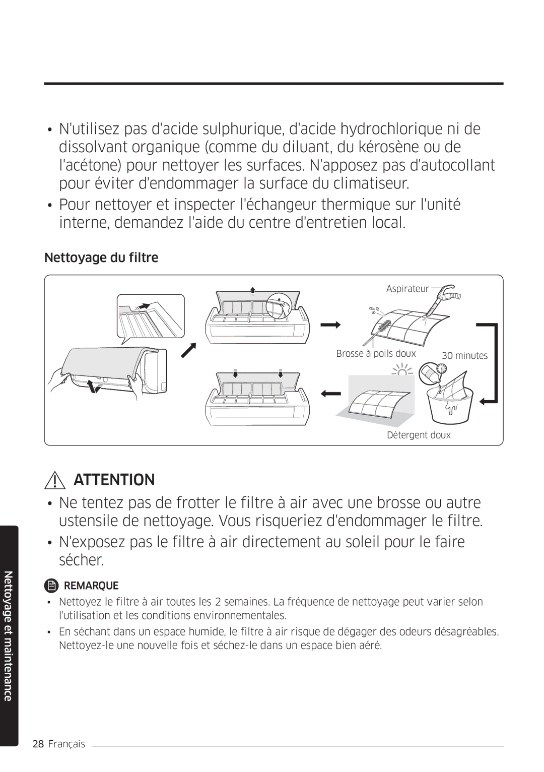 Samsung AR12MSFHBWKNEU, AR09MSFHBWKNEU manual Nettoyage du filtre 