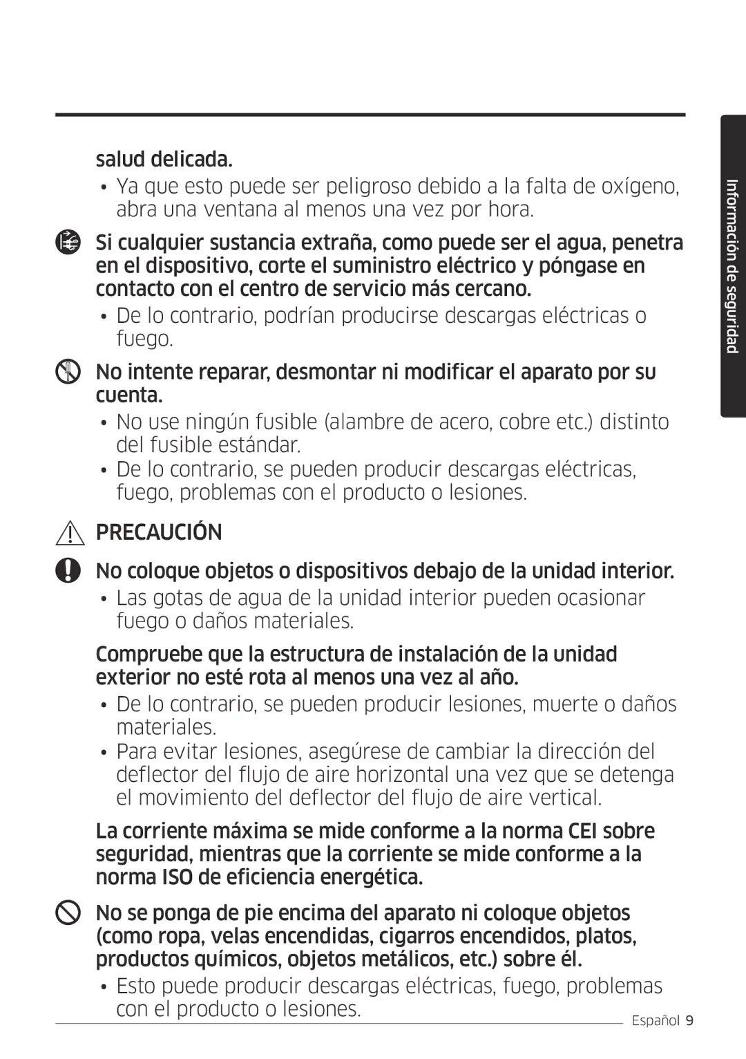 Samsung AR09MSFPEWQNET, AR12MSFPEWQNET manual Precaución 