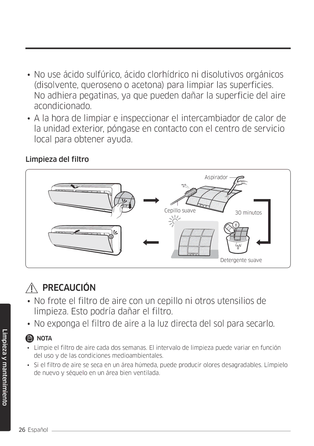 Samsung AR12MSFPEWQNET, AR09MSFPEWQNET manual Limpieza del filtro 