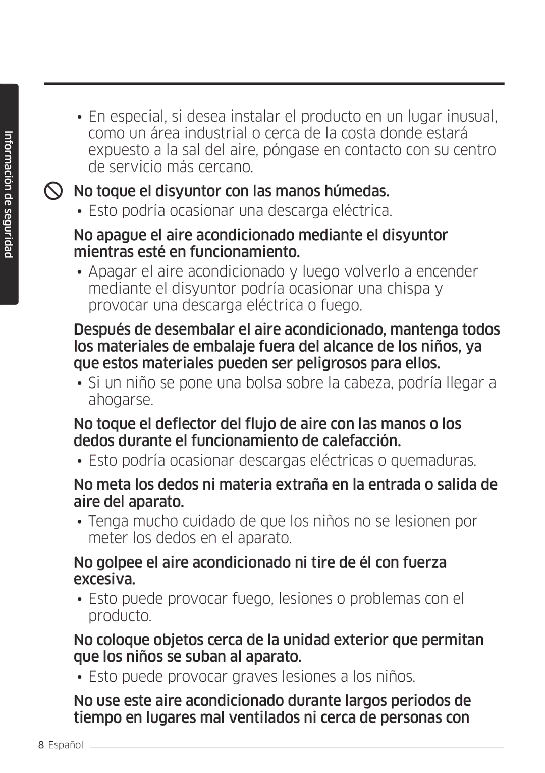 Samsung AR12MSFPEWQNET, AR09MSFPEWQNET manual Información de seguridad 