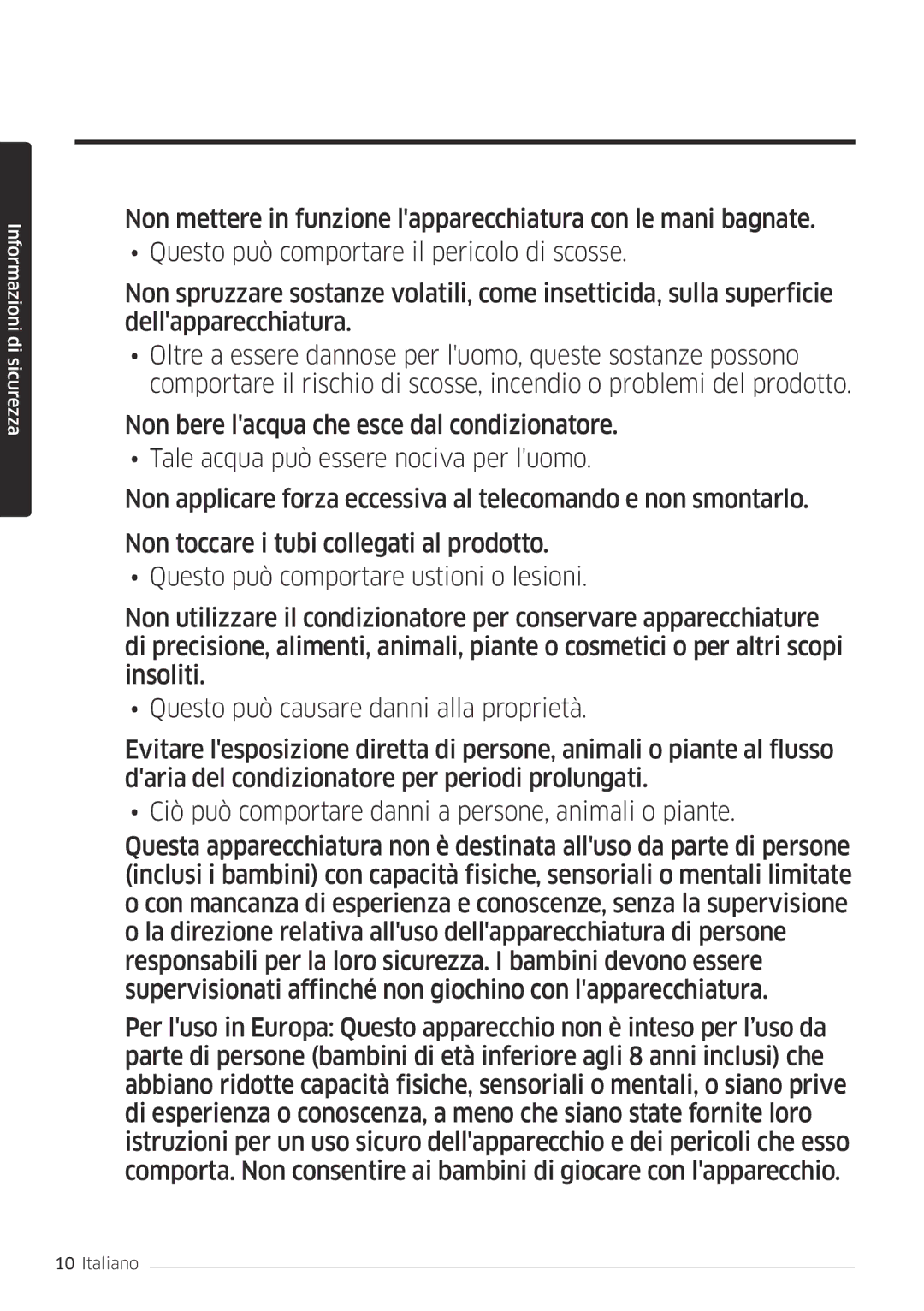 Samsung AR12MSFPEWQNET, AR09MSFPEWQNEU, AR12MSFPEWQNEU, AR09MSFPEWQNET manual Informazioni di sicurezza 