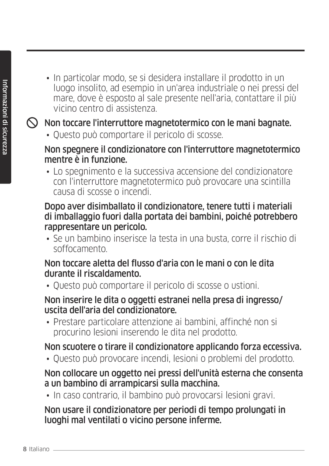 Samsung AR12MSFPEWQNEU, AR09MSFPEWQNEU, AR09MSFPEWQNET, AR12MSFPEWQNET manual Informazioni di sicurezza 