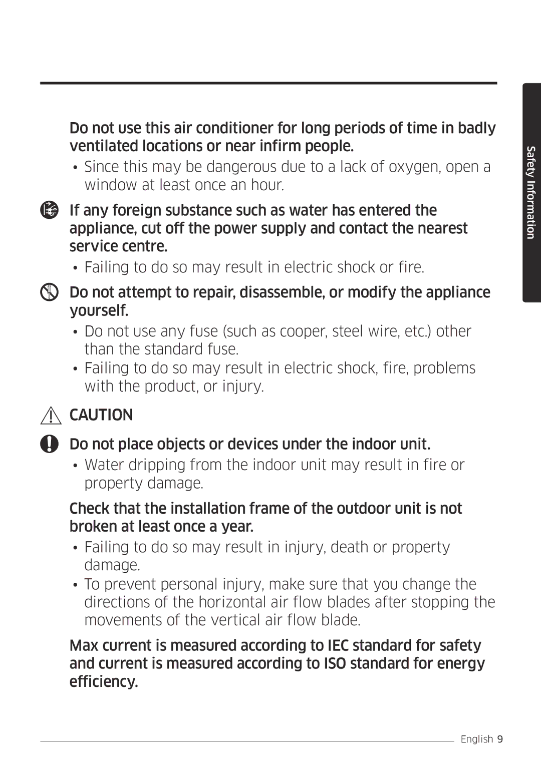 Samsung AR09MSFPEWQNET, AR09MSFPEWQNEU, AR12MSFPEWQNEU, AR12MSFPEWQNET manual Safety Information 