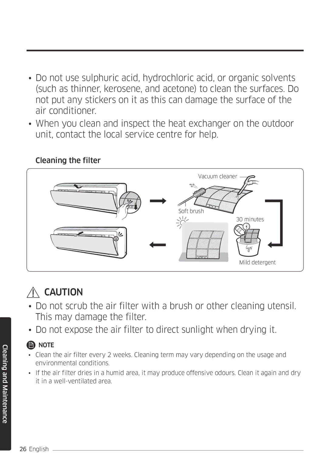 Samsung AR12MSFPEWQNET, AR09MSFPEWQNEU, AR12MSFPEWQNEU, AR09MSFPEWQNET manual Cleaning the filter 