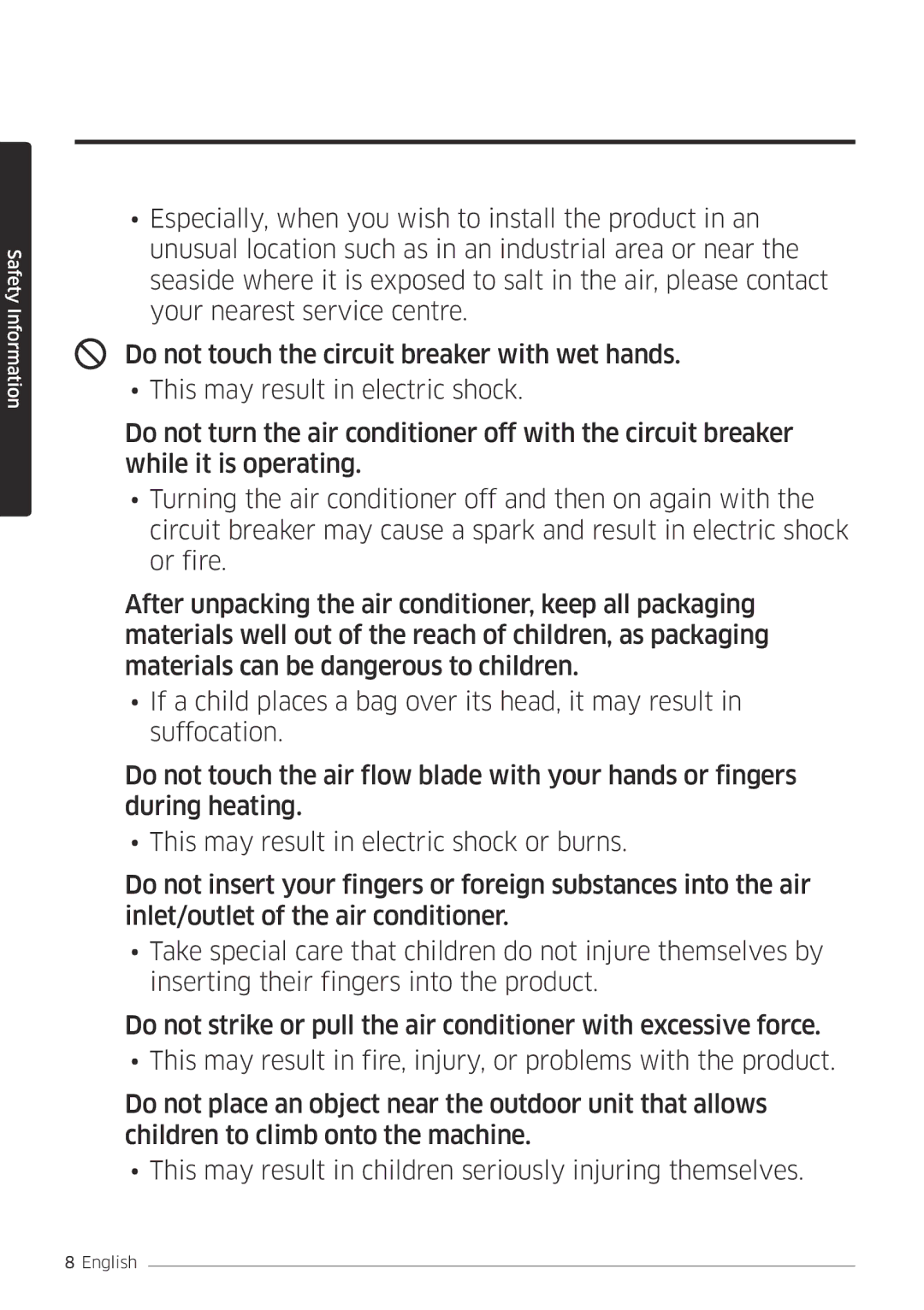 Samsung AR12MSFPEWQNEU, AR09MSFPEWQNEU, AR09MSFPEWQNET, AR12MSFPEWQNET manual Safety Information 