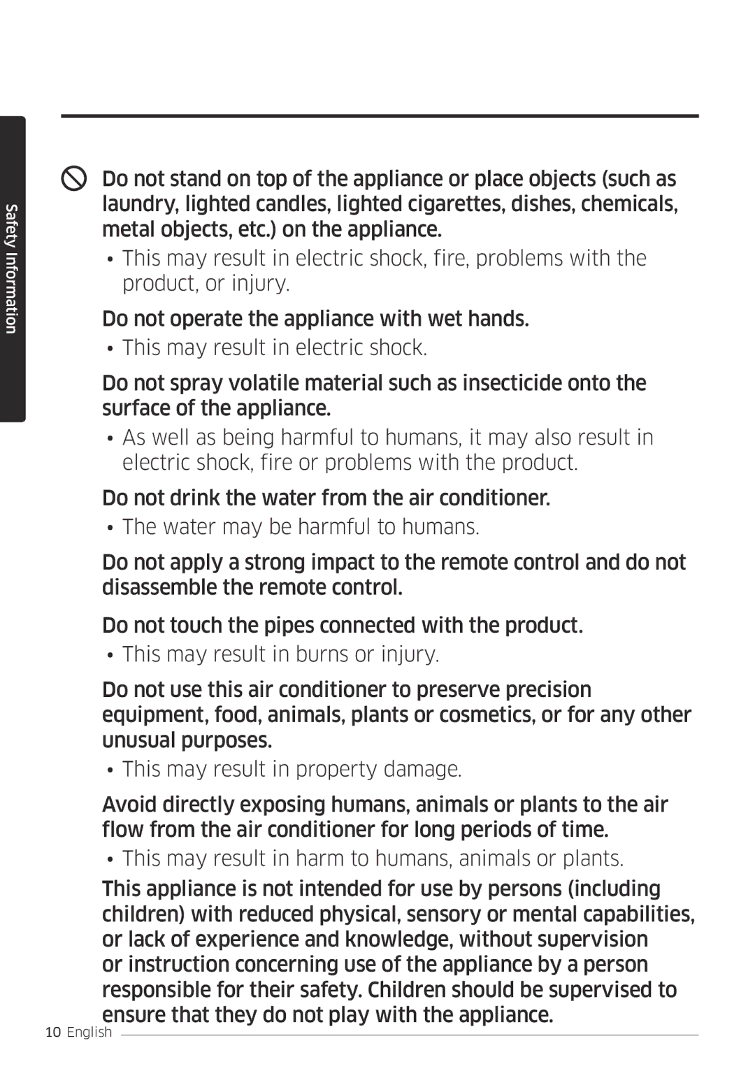 Samsung AR24MSFPEWQNEU, AR09MSFPEWQNEU, AR18MSFPEWQNEU, AR07MSFPEWQNEU, AR12MSFPEWQNEU, AR09MSFPEWQNET manual Safety Information 