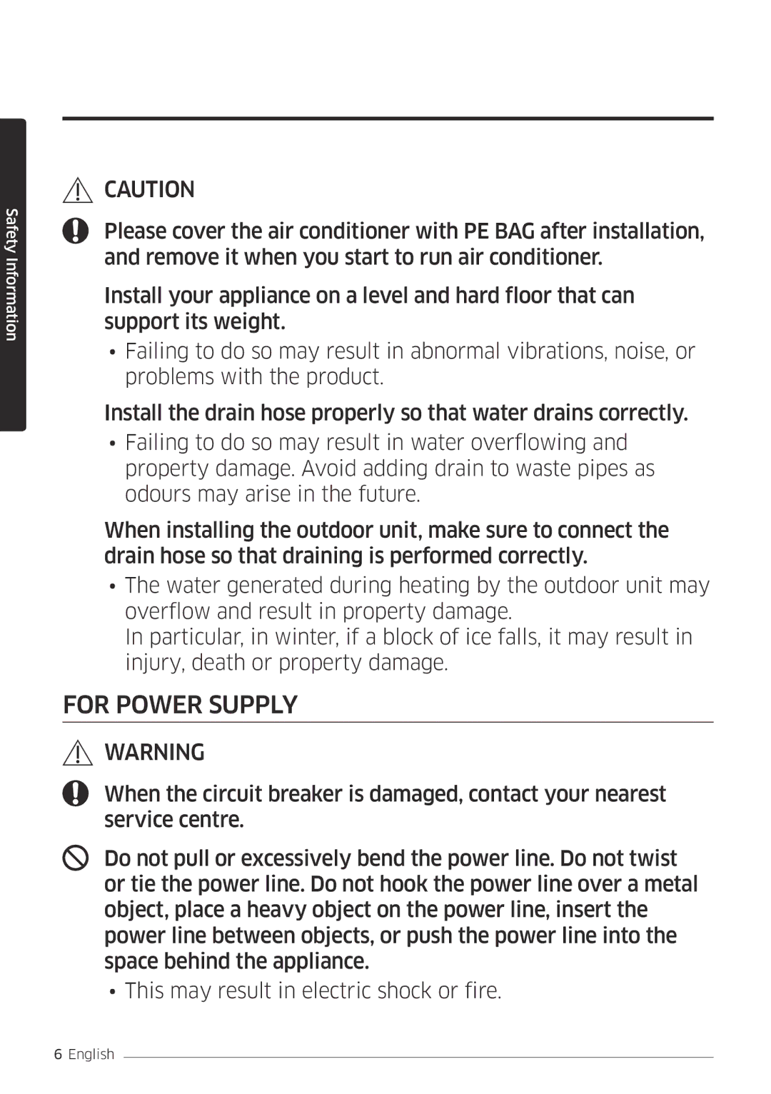 Samsung AR09MSFPEWQNEU, AR18MSFPEWQNEU, AR07MSFPEWQNEU, AR12MSFPEWQNEU, AR24MSFPEWQNEU, AR09MSFPEWQNET manual For Power Supply 