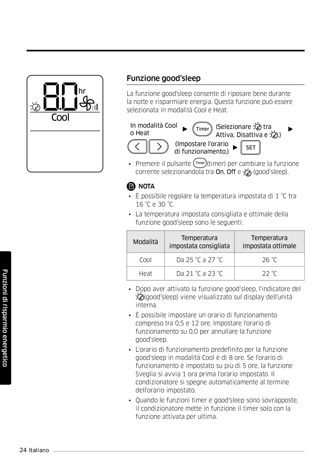 Samsung AR24MSFPEWQNEU, AR09MSFPEWQNEU, AR18MSFPEWQNEU, AR07MSFPEWQNEU, AR12MSFPEWQNEU, AR09MSFPEWQNET Funzione good’sleep 