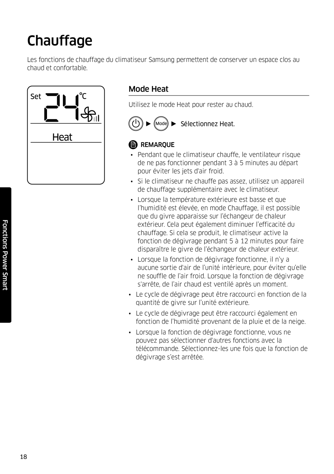 Samsung AR24MSFPEWQNEU, AR09MSFPEWQNEU, AR18MSFPEWQNEU, AR07MSFPEWQNEU, AR12MSFPEWQNEU manual Chauffage, Mode Heat 