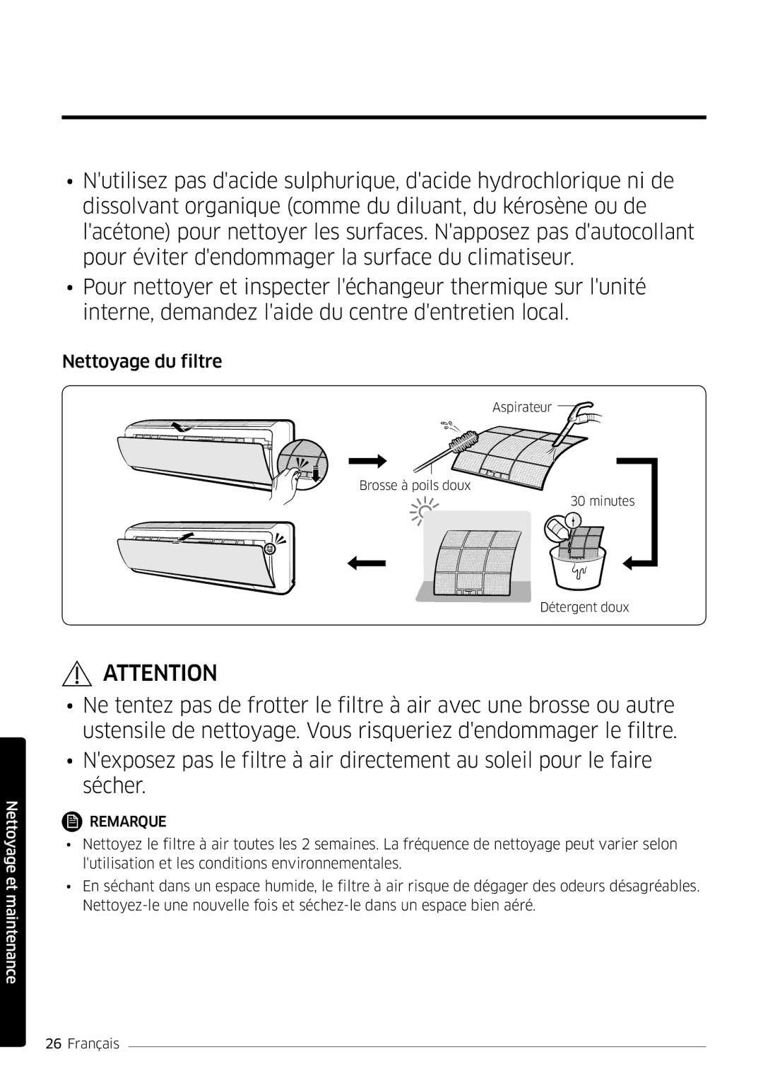 Samsung AR07MSFPEWQNEU, AR09MSFPEWQNEU, AR18MSFPEWQNEU, AR12MSFPEWQNEU, AR24MSFPEWQNEU manual Nettoyage du filtre 