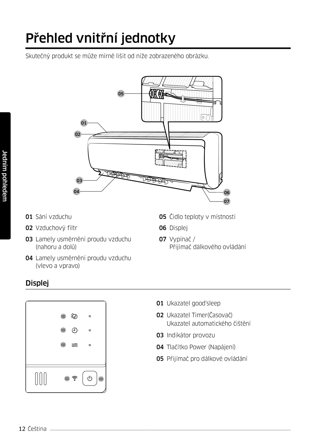 Samsung AR12MSFPEWQNEU, AR09MSFPEWQNEU, AR18MSFPEWQNEU, AR07MSFPEWQNEU, AR24MSFPEWQNEU manual Přehled vnitřní jednotky, Displej 