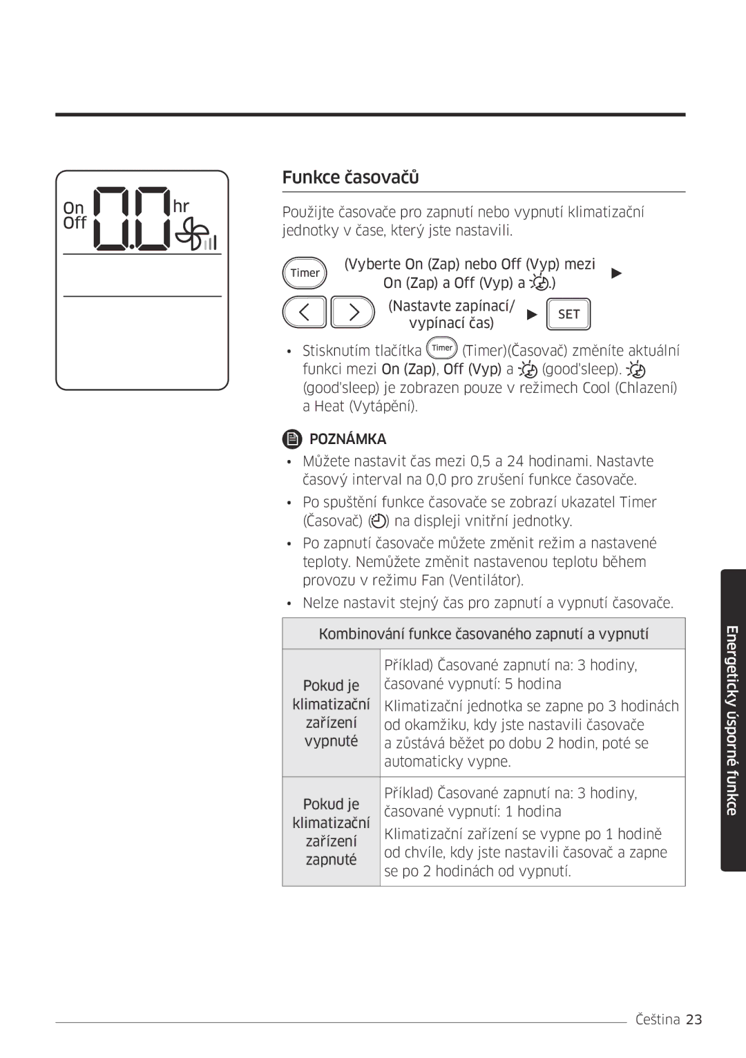 Samsung AR24MSFPEWQNEU, AR09MSFPEWQNEU, AR18MSFPEWQNEU, AR07MSFPEWQNEU, AR12MSFPEWQNEU manual Funkce časovačů 