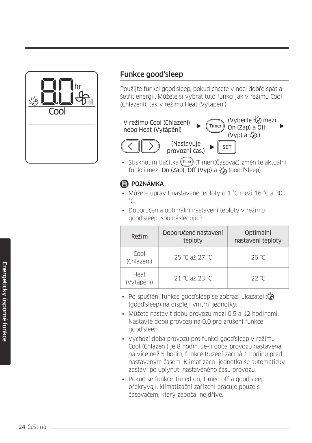 Samsung AR09MSFPEWQNEU, AR18MSFPEWQNEU, AR07MSFPEWQNEU, AR12MSFPEWQNEU, AR24MSFPEWQNEU manual Funkce good’sleep 