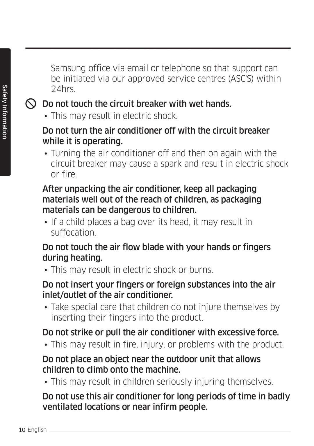 Samsung AR12MSFSPWKNEE, AR09MSFSPWKNEE manual Safety Information 