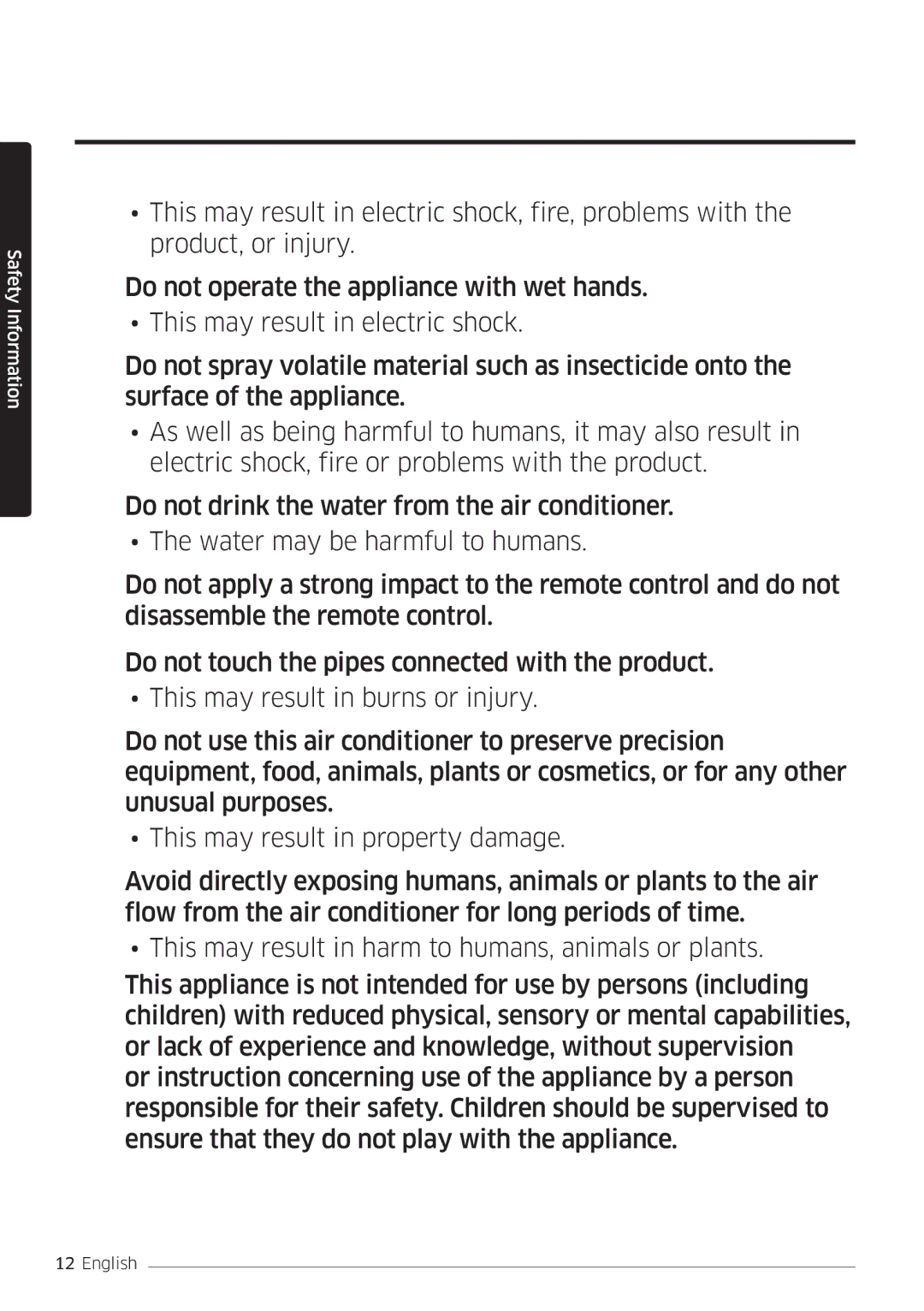 Samsung AR12MSFSPWKNEE, AR09MSFSPWKNEE manual Safety Information 