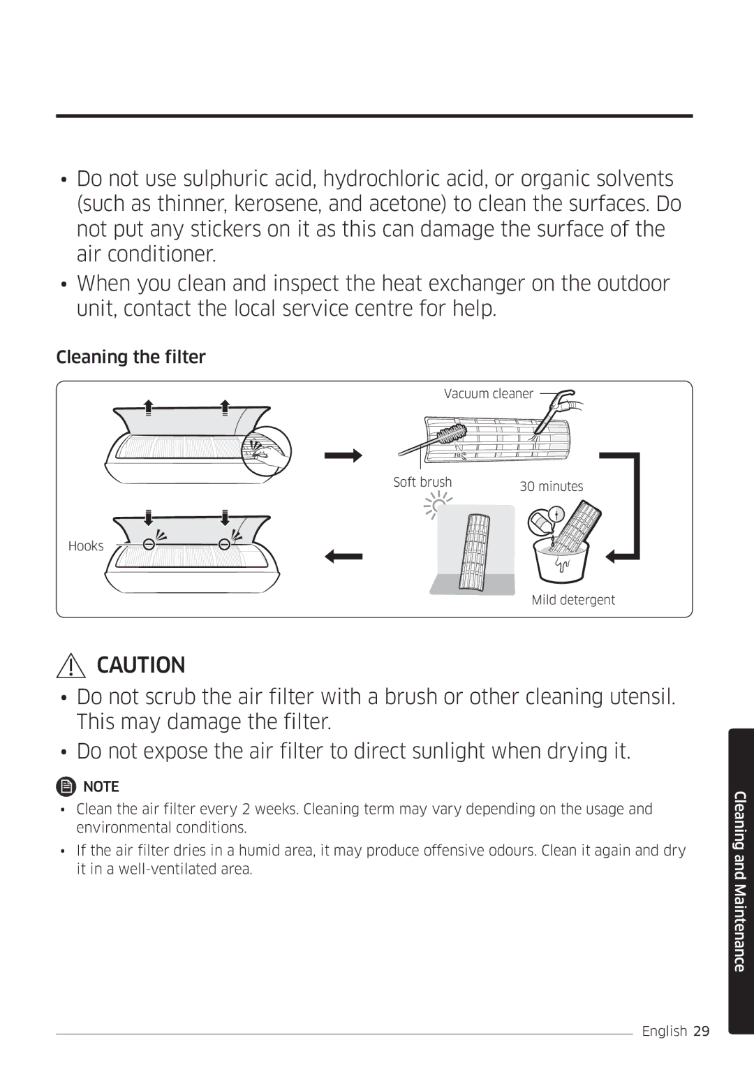 Samsung AR09MSFSPWKNEE, AR12MSFSPWKNEE manual Cleaning the filter 