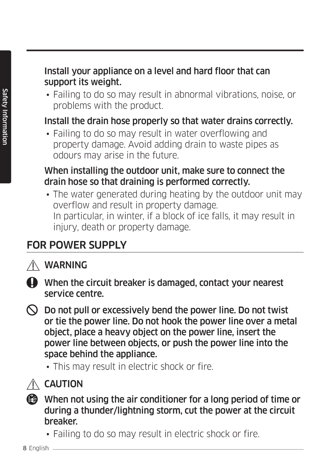 Samsung AR12MSFSPWKNEE, AR09MSFSPWKNEE manual For Power Supply 