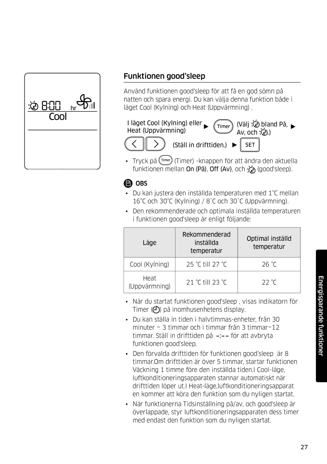 Samsung AR09MSFSPWKNEE, AR12MSFSPWKNEE manual Funktionen good’sleep 