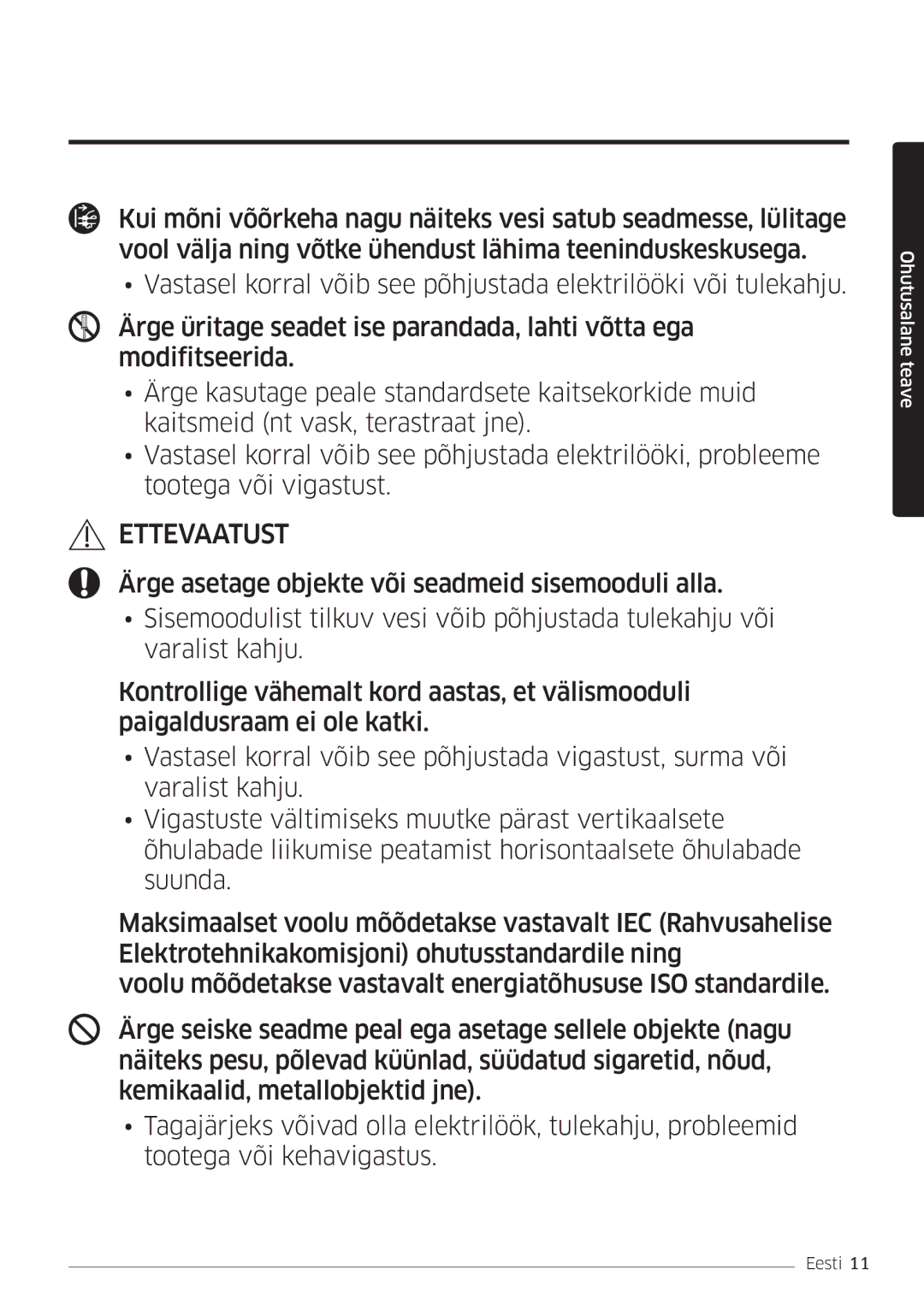 Samsung AR09MSFSPWKNEE, AR12MSFSPWKNEE manual Ettevaatust 