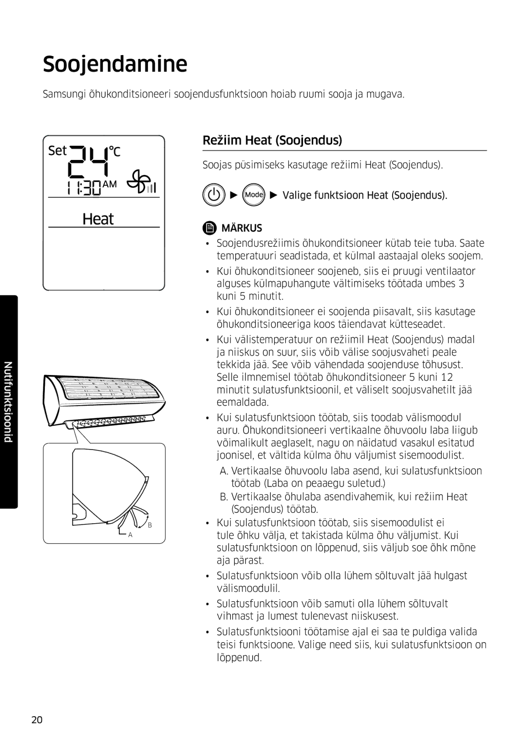 Samsung AR12MSFSPWKNEE, AR09MSFSPWKNEE manual Soojendamine, Režiim Heat Soojendus 