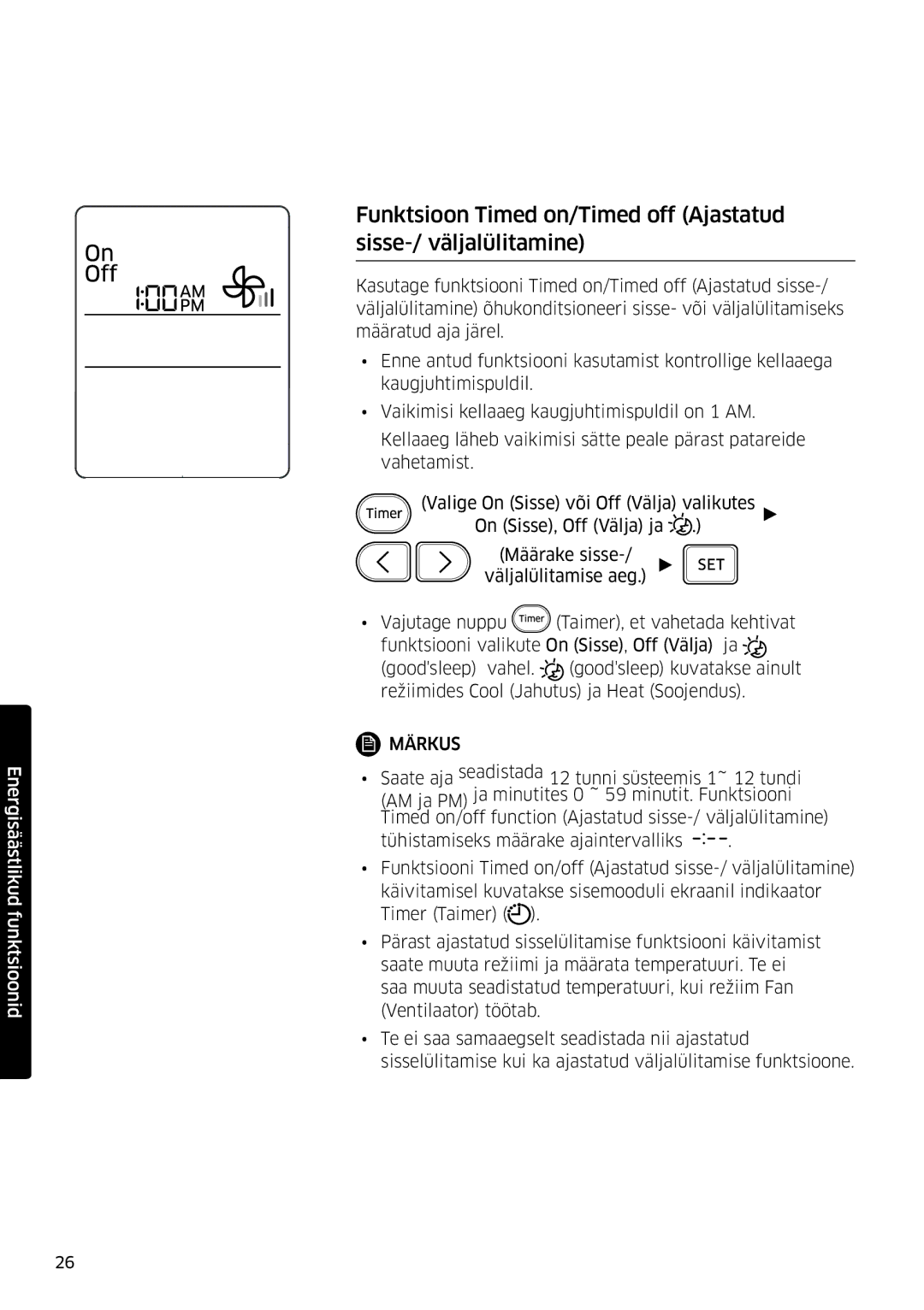 Samsung AR12MSFSPWKNEE, AR09MSFSPWKNEE manual Märkus 