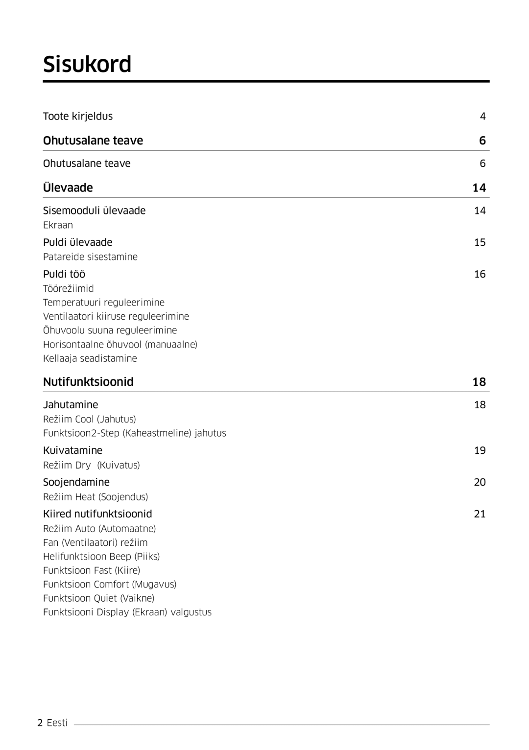 Samsung AR12MSFSPWKNEE, AR09MSFSPWKNEE manual Sisukord, Ülevaade 