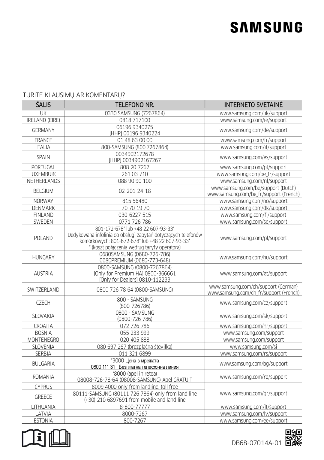 Samsung AR12MSFSPWKNEE, AR09MSFSPWKNEE manual DB68-07014A-01 