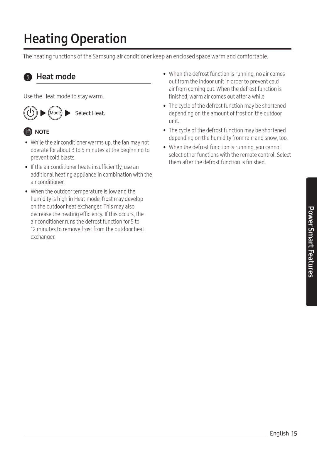 Samsung AR09NXFHBWKNEU, AR12NXFHBWKNEU, AR07NXFHBWKNEU manual Heating Operation, Heat mode 