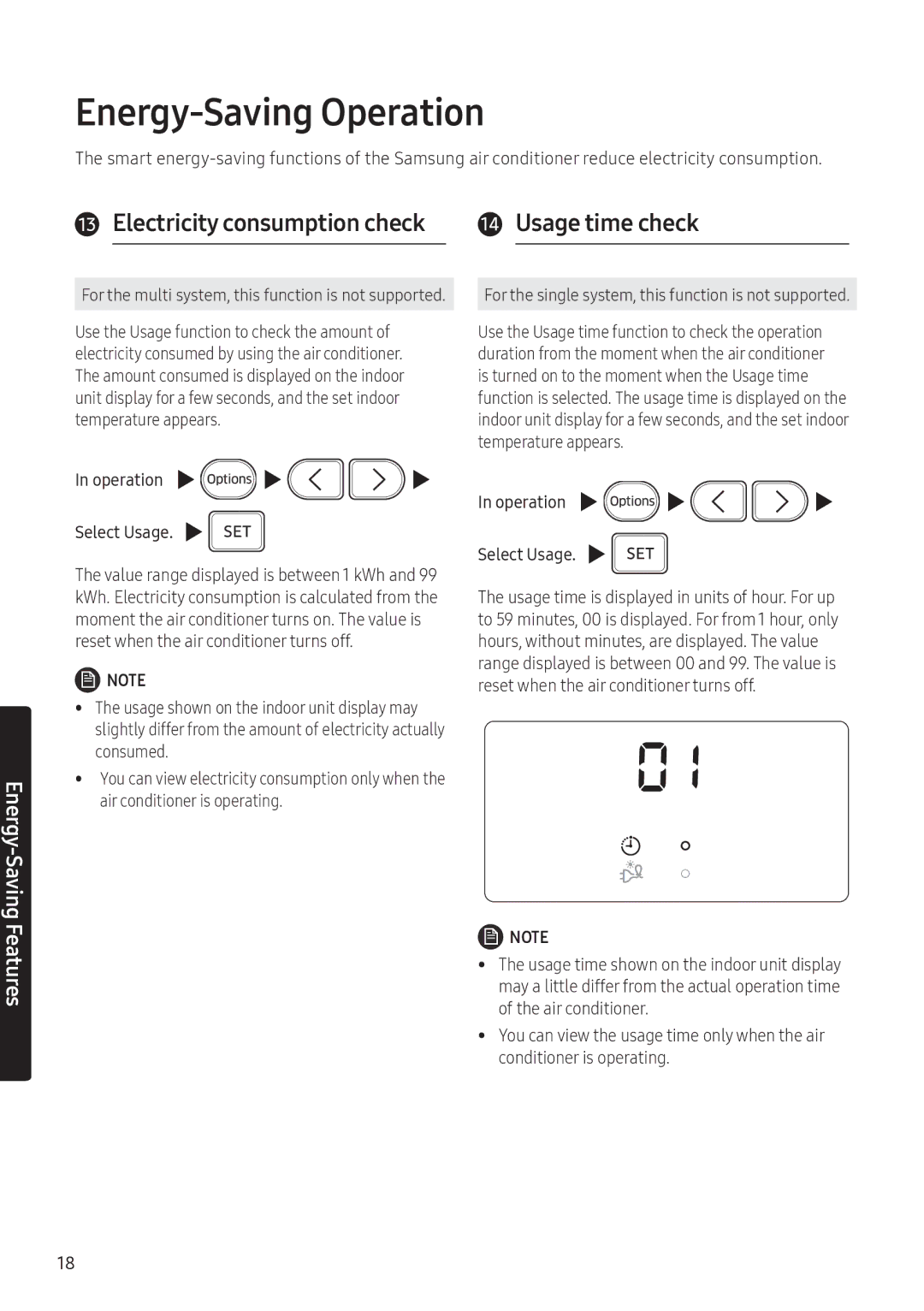 Samsung AR09NXFHBWKNEU, AR12NXFHBWKNEU, AR07NXFHBWKNEU manual Energy-Saving Operation, Operation Select Usage 