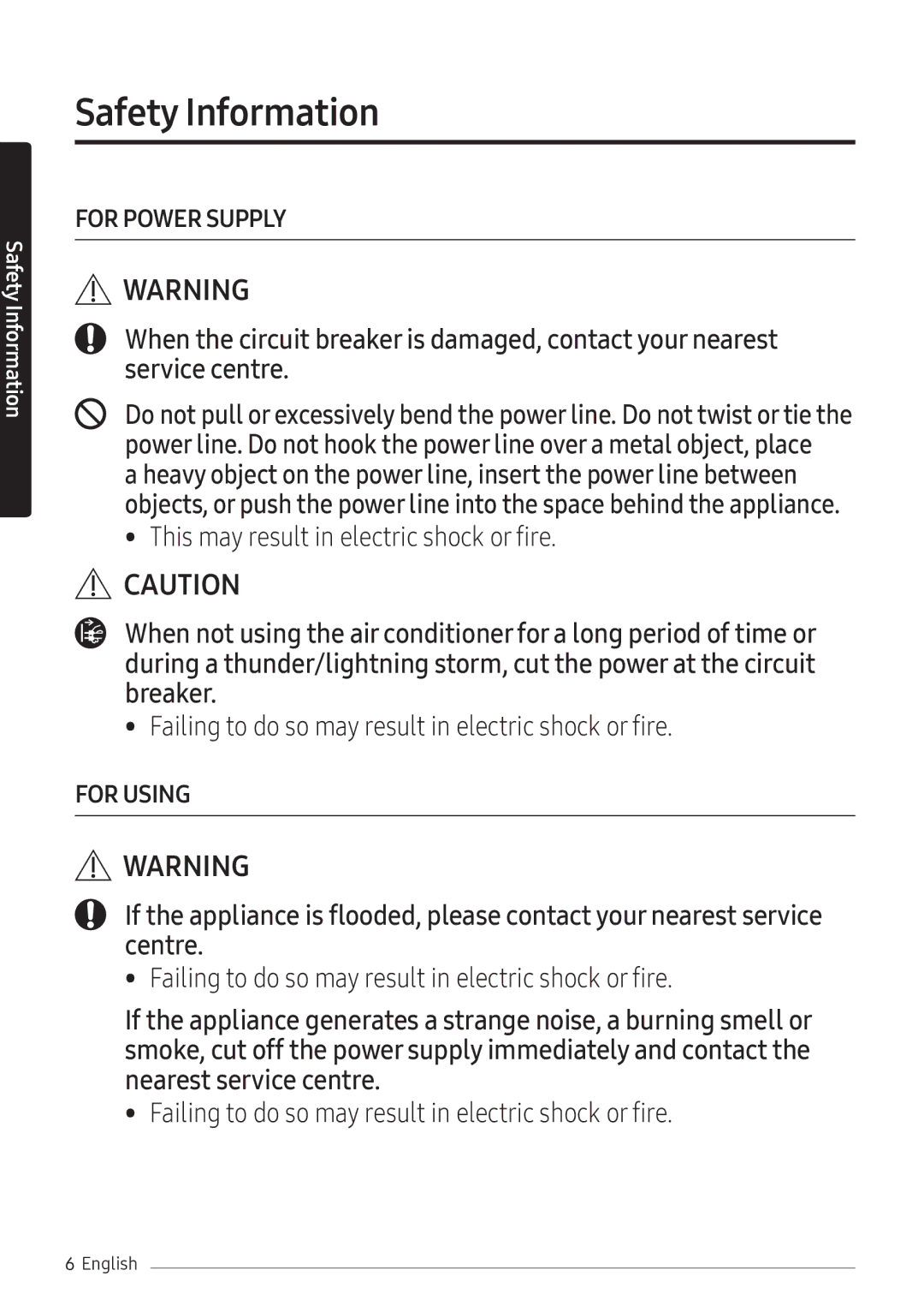 Samsung AR09NXFHBWKNEU, AR12NXFHBWKNEU, AR07NXFHBWKNEU manual For Power Supply 