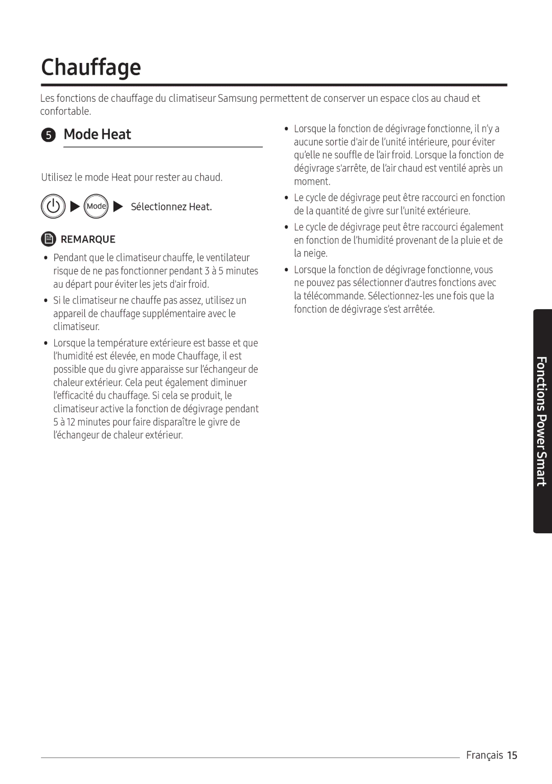 Samsung AR09NXFHBWKNEU, AR12NXFHBWKNEU, AR07NXFHBWKNEU manual Chauffage, Mode Heat 