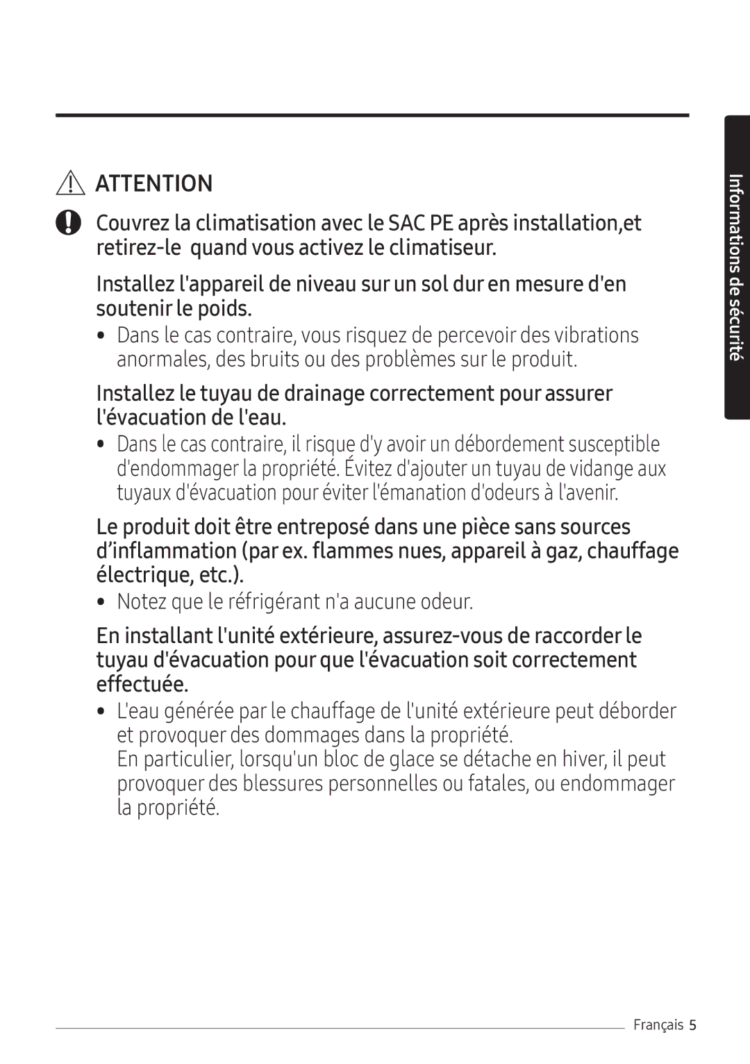 Samsung AR07NXFHBWKNEU, AR09NXFHBWKNEU, AR12NXFHBWKNEU manual Informations de sécurité 