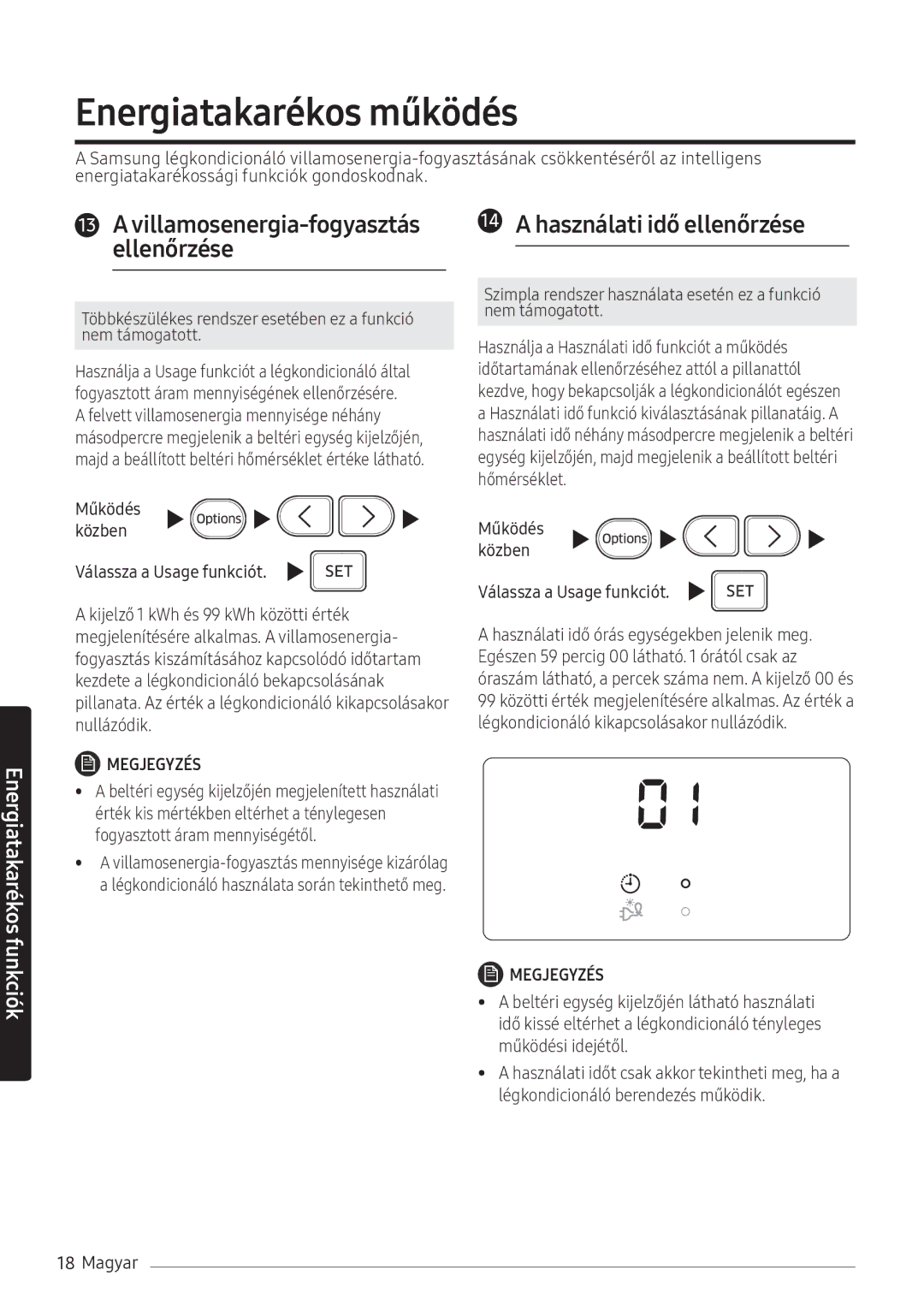 Samsung AR09NXFHBWKNEU, AR12NXFHBWKNEU, AR07NXFHBWKNEU manual Energiatakarékos működés, Működés Közben 