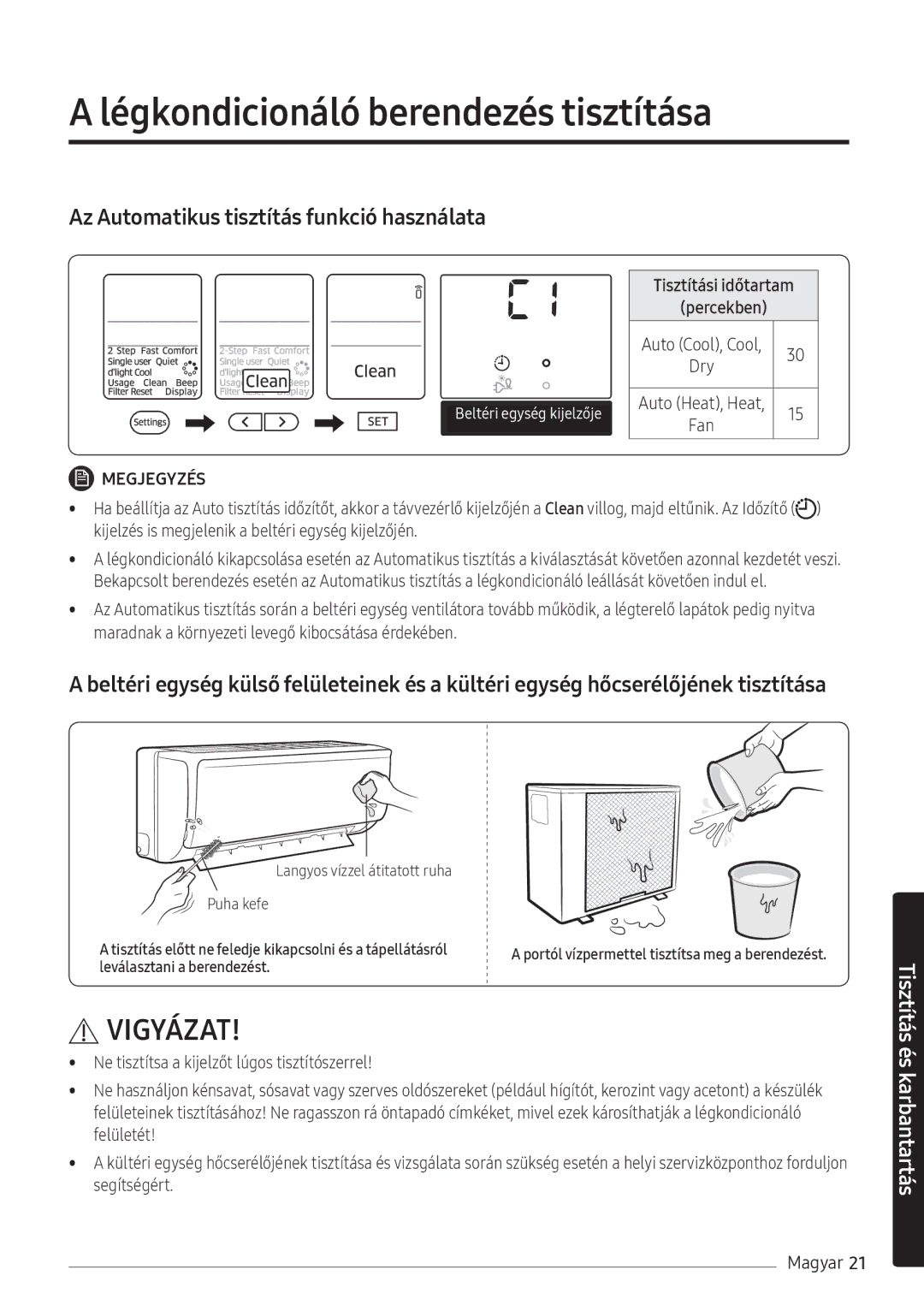 Samsung AR09NXFHBWKNEU, AR12NXFHBWKNEU Légkondicionáló berendezés tisztítása, Az Automatikus tisztítás funkció használata 