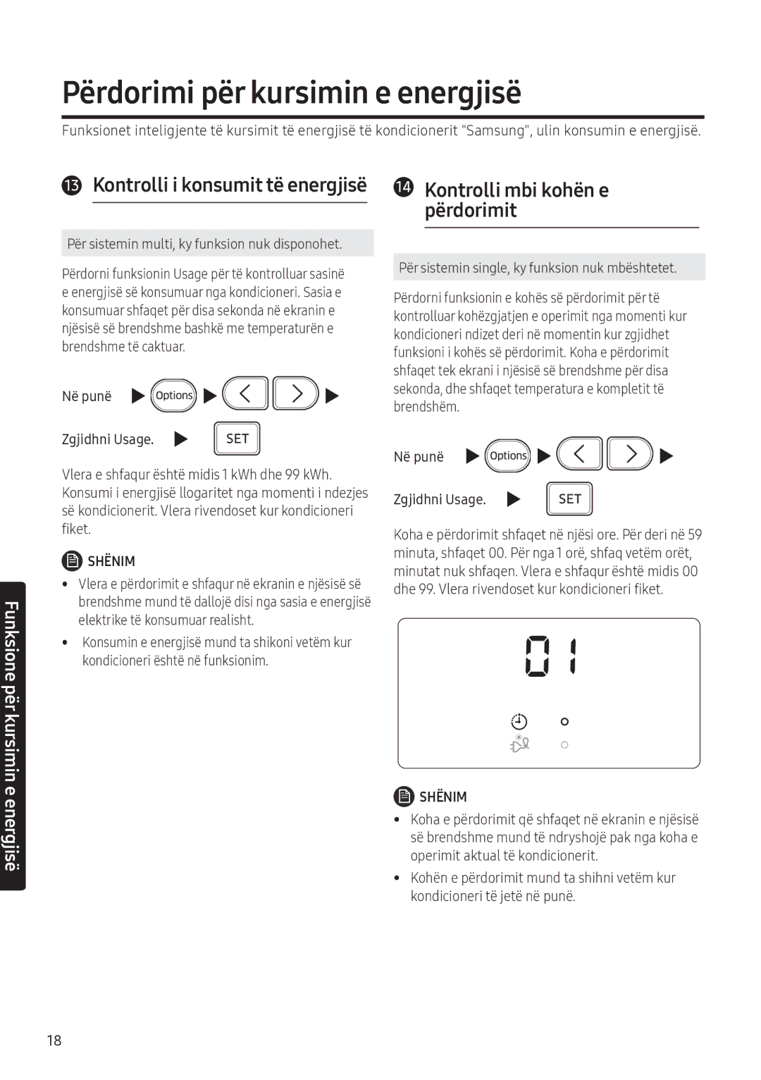 Samsung AR09NXFHBWKNEU manual Përdorimi përkursimin e energjisë, Kontrolli mbi kohën e përdorimit, Në punë Zgjidhni Usage 