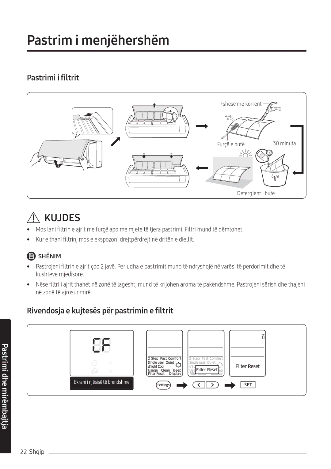 Samsung AR09NXFHBWKNEU, AR12NXFHBWKNEU manual Pastrimi i filtrit 